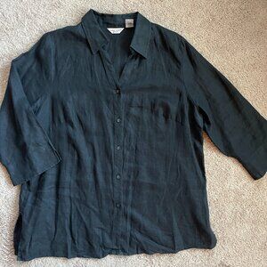 Richard Malcolm Woman PLUS 100% Linen Button Down Lightweight 3/4 Tunic Black 2X